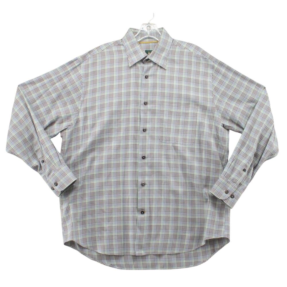 Robert Talbott Shirt Mens Large Brown Houndstooth Plaid Long Sleeve Work Wear